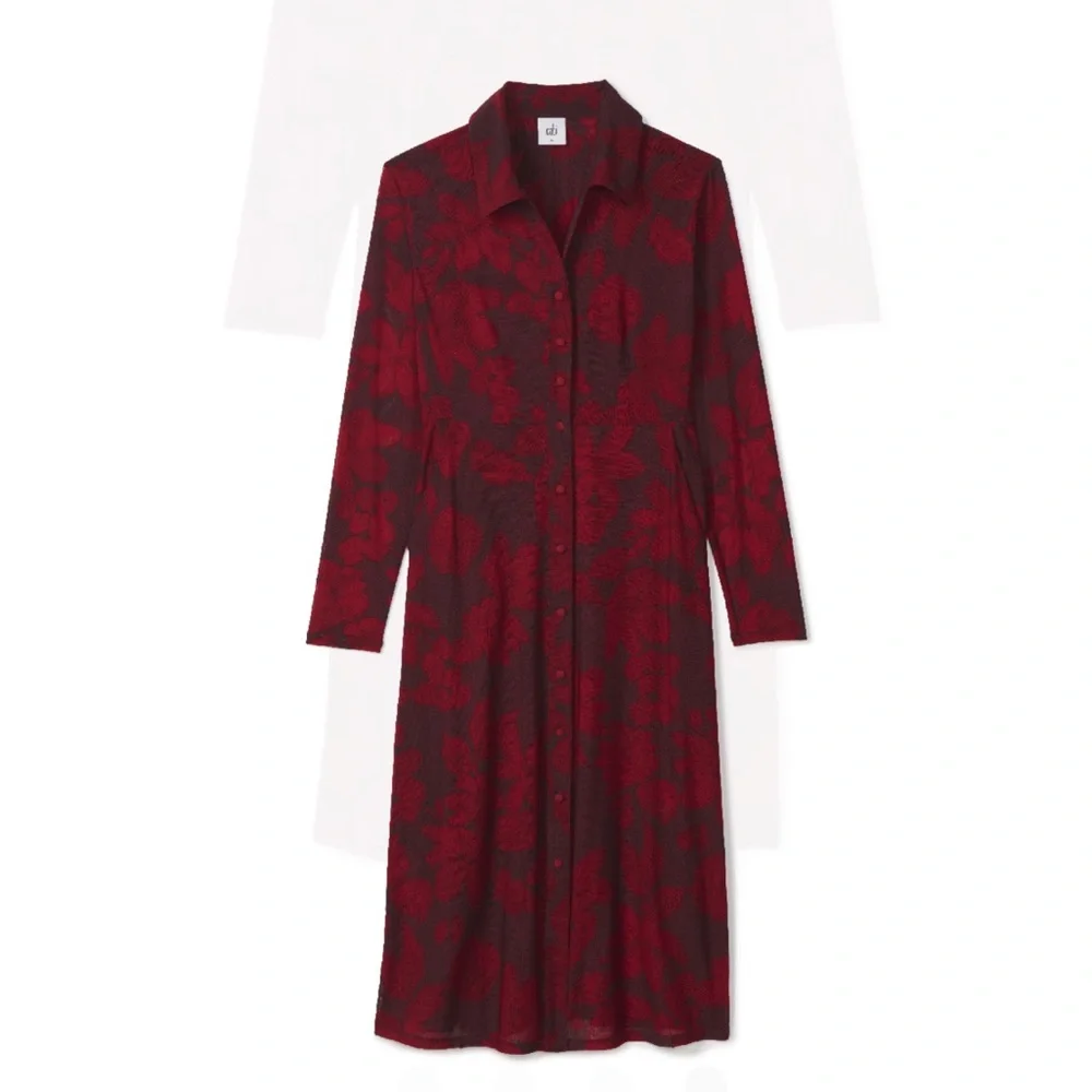 NWOT Cabi Shirt Dress size Small style #4392 red floral mesh - Picture 2 of 7